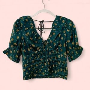 Free People Teal Floral Blouse